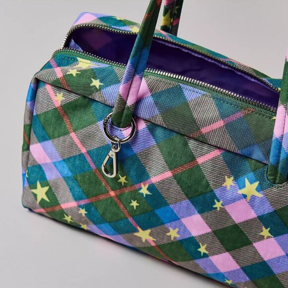 NWT Baggu Regular Nylon Bowler Bag - Green Star Plaid - Picture 5 of 8